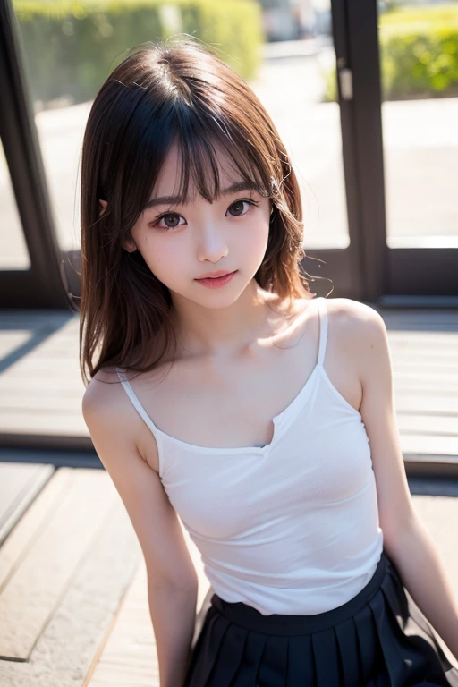 masutepiece, Best Quality, 8K, 22 yo, Raw photo, sad, Solo, Cute, Idol face, Delicate girl, Upper body, Digital SLR, Looking at Viewer, Candid, Sophisticated, Thin arms, Professional Lighting, Film grain, (Eyes and faces with detailed:1.0), (Bokeh:1.1)