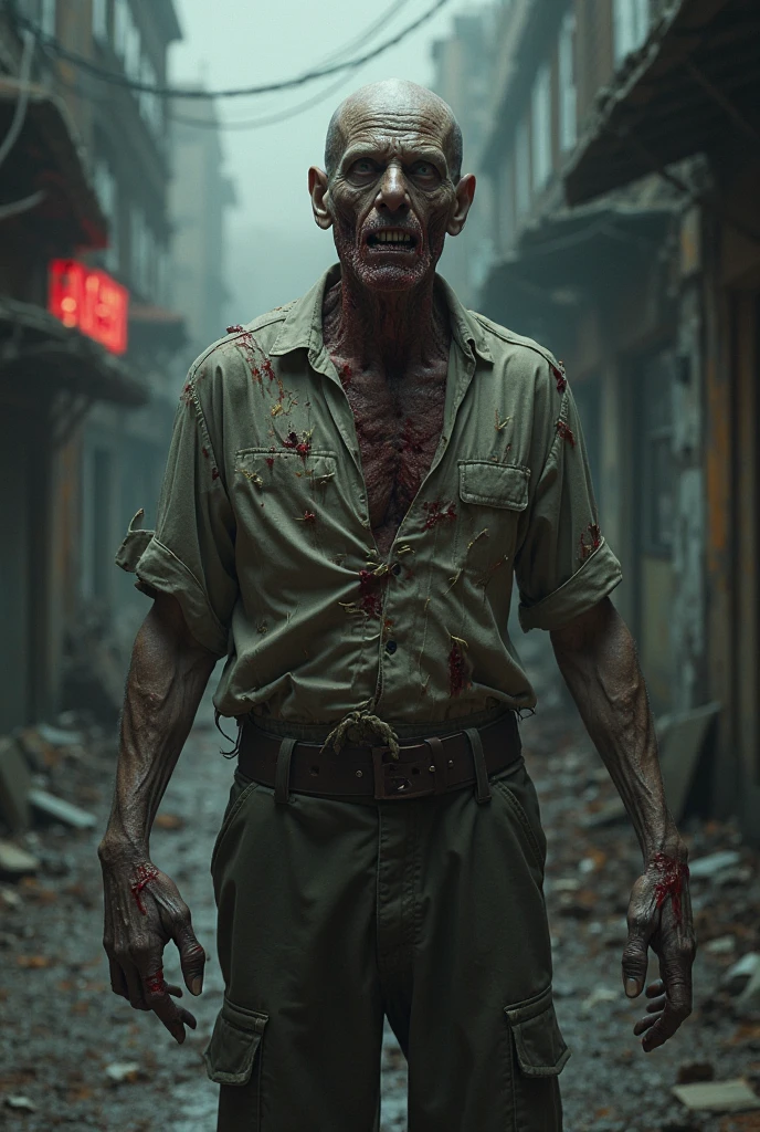 ((actual))),((masterpiece), (best quality), 超high resolution, (original photo:1.2), (photoactual:1.4), Outstanding details, dramatic lighting, high resolution, 8k, ridiculous, 1 boy, (Chinese_clear_zombie:1.5) , A terrifying Qing Dynasty zombie stands at the center with arms stretched out at a 90-degree angle, Stare forward fiercely. zombie装饰havezombie_have, The dimly lit environment depicts the faint glow of the town. The color palette is dark and ominous, Create an atmosphere of fear. The overall composition reflects the ink elements of Asian horror posters and traditional Chinese aesthetics.
