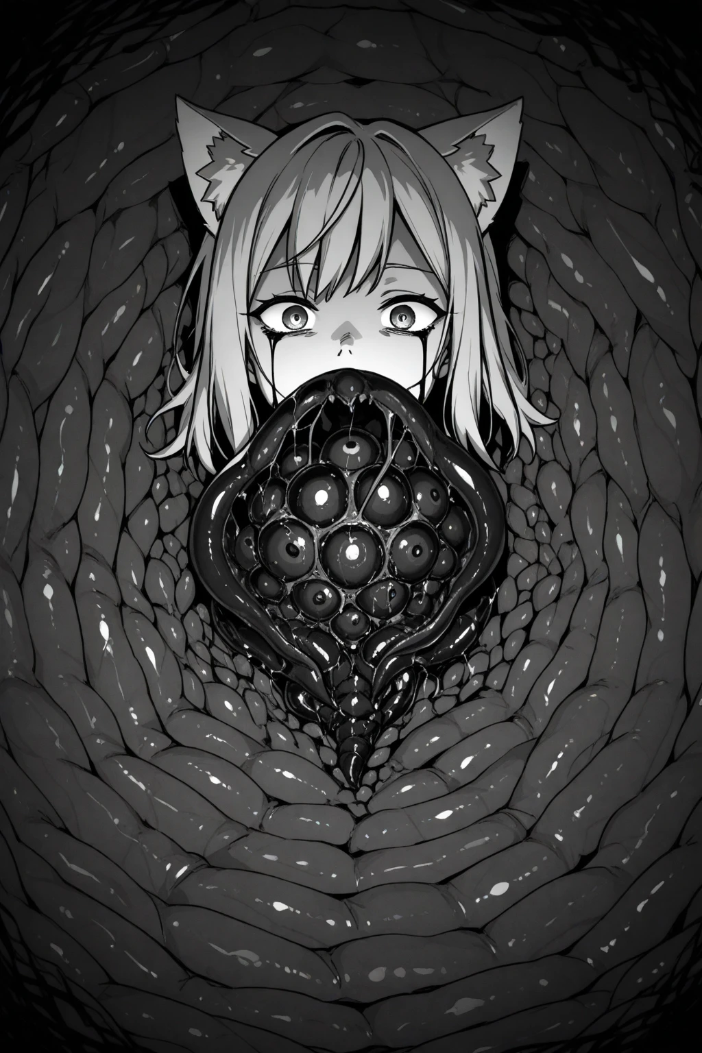 {{masterpiece}}}, hyper quality, very delicate eyes, {{{Legs wide apart}}}, very sad, {{Crying face}}, {{{best quality}}}, {{beautiful}}, {{nipple}}, {{{pussy}}}, {{{blonde angel}}}, {{{Nude}}}, {{{sweating}}}, surrounded by tentacles, Body entangled in tentacles, {{{Tentacle entering pussy}}}, {{{Tentacle entering pussy}}}, {{{Tentacle entering pussy}}}