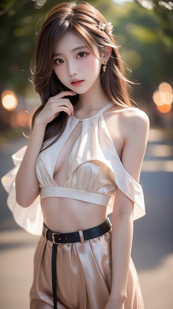 Best quality, realistic, realistic, extremely detailed, extremely delicate and beautiful, RAW photo, professional lighting, facial lighting, depth of field, single focus, full body, a 20 year old woman, (night, beach, starry sky: 1.4), brown hair, brown eyes, smaller head, ((big breasts)), fashion girl, beautiful eyes, real face, real skin, realistic face, realistic skin, detailed eyes, detailed facial features, detailed clothes features, (fashionable clothes: 1.3 ), (fashionable hairstyles: 1.3) dynamic poses, looking at viewer, detailed face and chest, (pureerosface_v1:0.33), (ulzzang-6500:0.33),