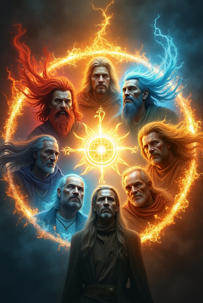 The thumbnail features three powerful figures together in the same image with a mythological appearance, resembling ancient gods, with long hair and beards. They are surrounded by flames and lightning, conveying a sense of strength and determination, creating a strong visual impact.
