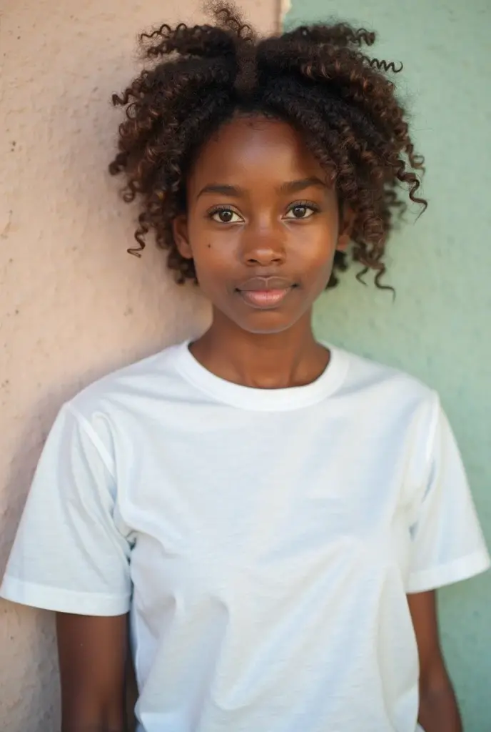 14 year old girl with short black hair and light brown skin wearing a wet t-shirt

