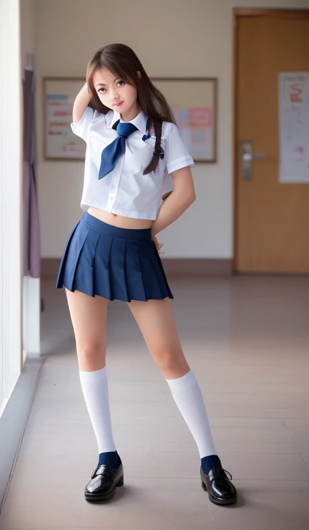 (masterpiece, Highest quality:1.2), 8k, young美しい女の子, 85mm,Official AR RAW Photos,young,Baby Face,clear,Junior high school freshman,very cute,Idol Style,student,Very short hair,10 generationsの少女 ,put your hands behind your back,young,I can see your chest,Flat Chest,Erect nipples,No makeup, Film Grain, chromatic aberration, Sharp focus, Face Light, Bright lighting, 10 generations, Detailed face, ((((((14 year old high school girl))))))、Tight waist,Delicate body,In the classroom at night,Delicate genitals,Genitals are clearly visible,young性器,Wide-open legs,Wide-open legs,Please spread your legs as far as possible,Look at my genitals,Show off your genitals,Feels good,From below,From the ground