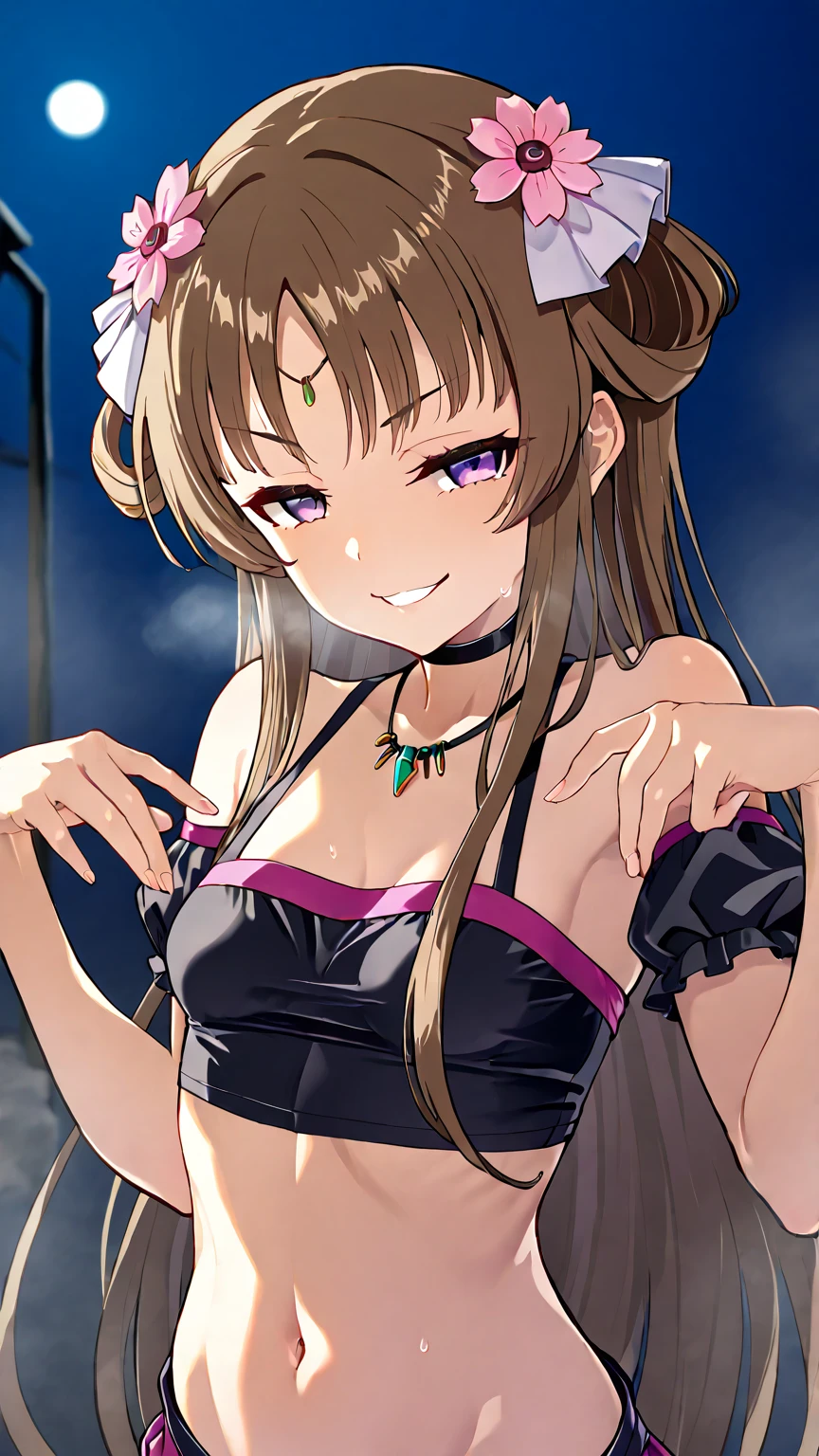 (masterpiece, Highest quality:1.2), One girl, between eyes, Long Hair, Twin tails, Hair Ribbon, Small breasts, choker, Cowardly, blush, Sports Bikini, Beach, From above, (Fine and beautiful eyes:1.6), Highly detailed face, Highly detailed CG, (Perfect hands, Perfect Anatomy),