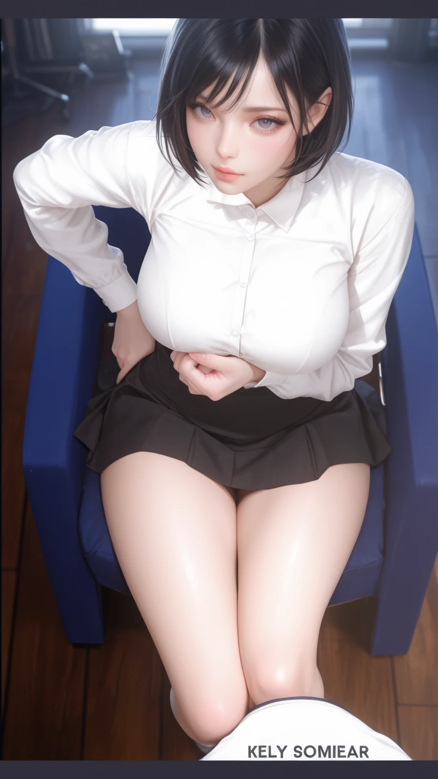 (((On a disheveled bed:1.35)))、(((sleep:1.35)))、(((Spread your legs wide:1.35)))、(((Knee-high:1.35)))、(((loafers:1.35)))、(((((Super large)))))), ((Emphasize large breasts))), (((Thighs))), (Narrow waist)))), Prison School, Meiko Shiraki (character) Real version, Wearing a navel costume, Knotted dark grey hair, Mature sadomasochistic female face, Sadomasochistic appearance, long loose bangs, Glasses, Open a sexy top, Provocative takeoff, ( large and voluminous chest), Sweaty face, (Short blue plaid skirt), Sensuality and elegance, Photo pose, Sweaty body, Solitary confinement, Opening the teacher's blouse, Surreal and detailed, Prison Saddle, Prison bathroom, whip, Out of breath, Perverted woman, Very perverted appearance, handcuffs, club, Chair, Provocative and sensual pose, Shapely legs, , Sadomasochistic woman, Full HD, Highest quality, masterpiece, Professional Lighting, Realistic Style