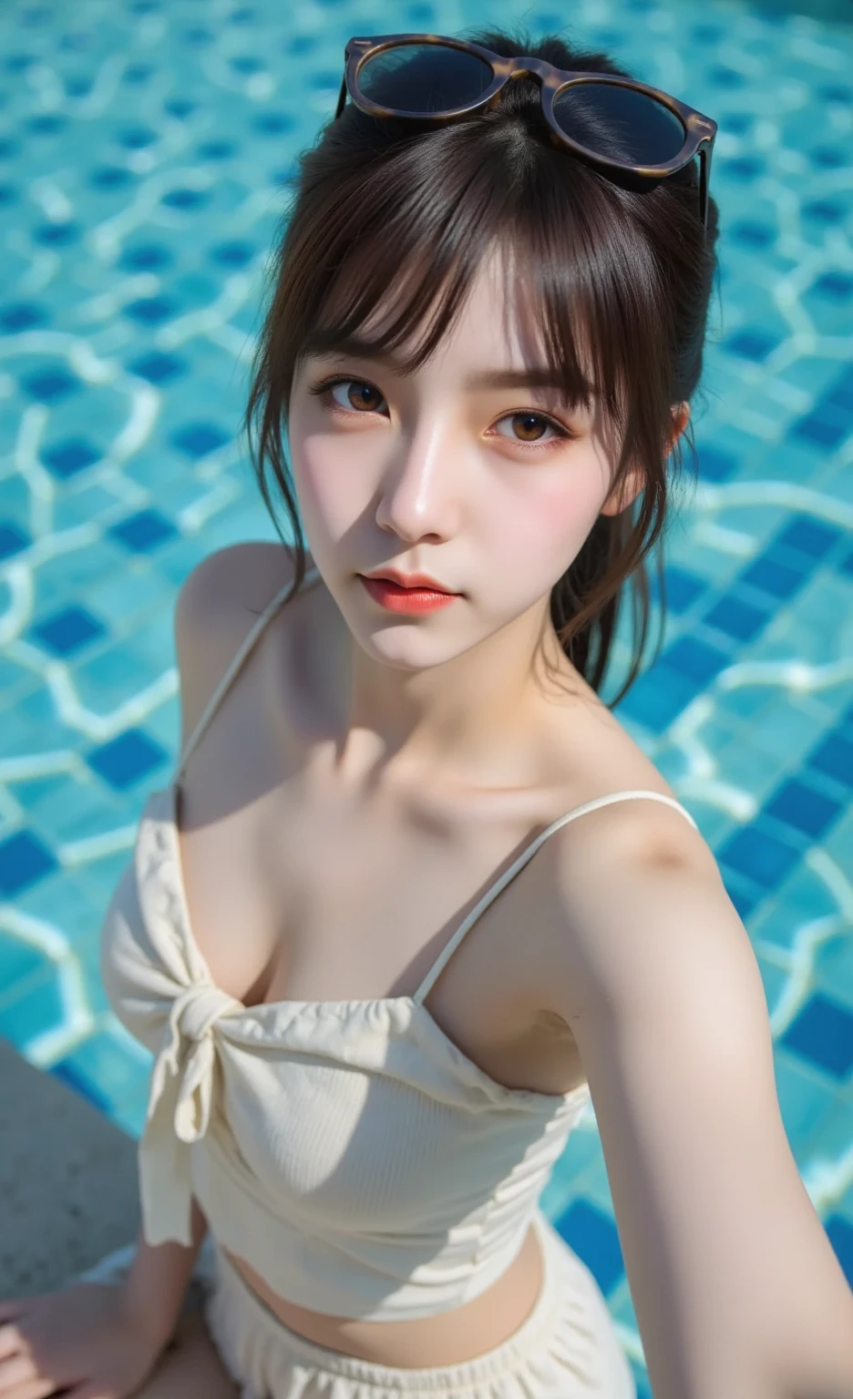 (((naked nude(best quality, 8ก, Masterpiece :1.3)), Whole body, Sharp focus :1.2, Beautiful woman with a perfect figure :1.4, Slender stomach :1.2, ((dark brown hair, big breasts :1.2 ), (City view at night, Modern balcony :1.1), Highly detailed facial and skin textures, Detailed eyes, Double eyelids, small breasts,  exposed cleavage, , (), Interior Scene, The swimming pool is the best., 8ก, Masterpiece :1.3)),1 girl, tall woman, ผู้หญิงสวยๆเน้นหน้าSlender stomachๆ :1.3, (Random hairstyles, big breasts :1.2), pond, Extraordinarily detailed face,anime, Detailed eyes, เปลือกDouble eyelids,Surrealism, Super details
