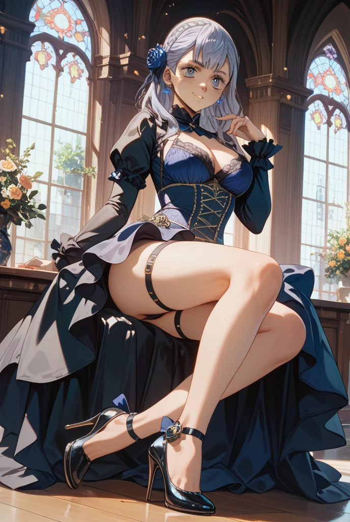 (masterpiece:1.8),(highest quality:1.8),(Very detailed:1.8),(8k:1.8),(Ultra-fine Illustration:1.5),,,Straight low twintail,Flat Chest,Small Ass,(High-grade metallic silver,,lingerie:1.4),(Sitting and kneeling poses:1.5),Vintage sofa,,(Full body angle), stained glass,