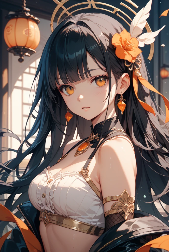 yor briar(spy family), anime style beutiful woman, 1girl, happy, smile, red face, closed mouth, beautiful detailed eyes, super detailed skin, backlighting, bare shoulders, black background, black dress, black gloves, black hair, breasts, dress, earrings, fingerless gloves, floating hair, floral print, flower, gloves, gold earrings, gold hairband, hair flower, hair ornament, hairband, holding, holding weapon, jewelry, large breasts, long hair, looking at viewer, off-shoulder dress, off shoulder,red eyes, short hair with long locks, sidelocks, solo, spikes, thighs, two-sided dress, two-sided fabric, weapon, fighting stance , face, close up, from above, highest quality, high resolution.