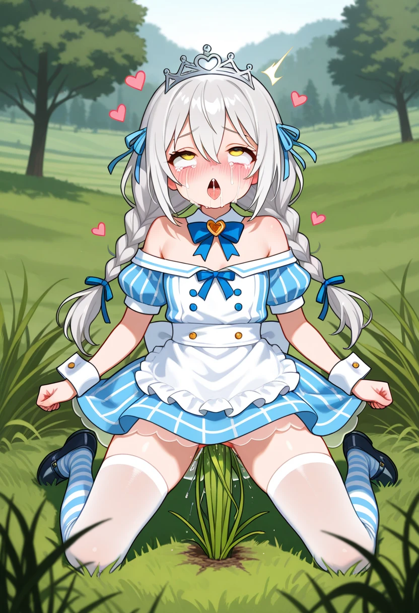 (Sora Kasugano:1.4), super fine illustration, (masterpiece:1.2), (best quality:1.2), extremely detailed, (correct anatomy), (detailed face:1.3), (nsfw:1.2), (cowgirl position:1.2), (hands between legs:1.4), (focus on breasts:1.3), (classroom), school, (1boy and 1gril having sex:1.8), (penis:1),  face, (brown eyes), blonde hair, (looking at viewer), (detailed eyes:1.2), (twin tails:1.2), slender, lace knee-highs, (small tits:1.4), detailed breasts, (cum on breasts:0.9), (vaginal), (detailed pussy:1.2), spread legs, (detailed legs:1.2), (detailed hand:1.2), (cum in pussy:0.9), (empty eyes:1.2), (eyes out of focus:1.2), (doll face), (closed mouth:1.4), dumbfounded, absentmindedness, (steam:1.1), (tears:1.2), (sweat:1.2),