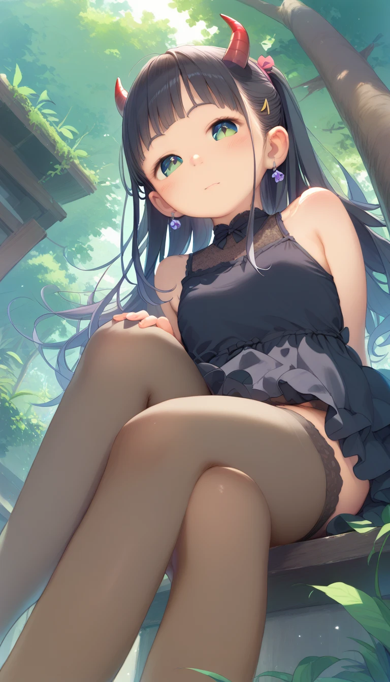(masterpiece), Highest quality, One Girl, 8-year-old girl, pretty girl, Flat Chest, Black Hair, Very long hair, She is looking towards the viewer, She is wearing a bright red leather collar.,
She is wearing a white mini dress, Pure white clothes, Clothes without collars, The dress is sleeveless, exposing her bare shoulders and collarbones., The material of her clothes is very thin, The dress is see-through, The naked body is clearly visible, Her nipples are pressed against the fabric of her dress, Erect nipples, Nipples are visible,
Not wearing a skirt, Not wearing a bra, Not wearing panties, The hem of the dress is very short, The lower half is naked, She is exposing her waist, her belly button is visible, her pussy is visible, She purposely shows off her pussy, I can see the crotch lines, she has no pubic hair,
She stands with her legs spread, Open your knees, Wearing a straw hat, She is barefoot and wearing sandals,
Very shy, blush,
She is walking around the city, Standing in a crowd, Handbags,