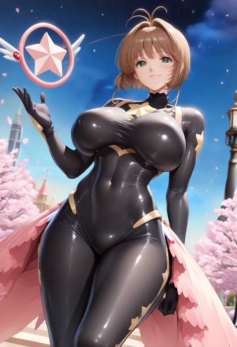 (((dark skin))), (dark brown skin),(Red Hair),Bobcut,Red eyes,choker,leotard , cleavage cutout, elbow gloves , kneehighs, short cape,Hands behind body,Dynamic Angle,Bright natural light,sidelighting,blush,smile,Glowing Skin,(Big Breasts:1.3),Big Butt,18-year-old,CG,cute,Fantasy,((Highest quality)), ((masterpiece)), (be familiar with), Perfect Face