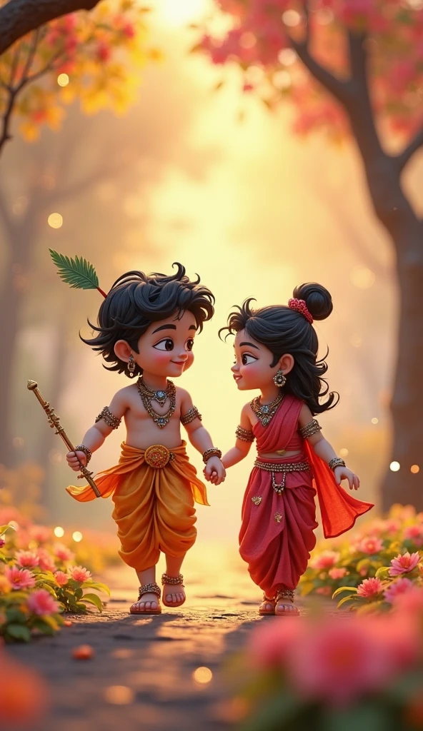 Radha Krishna friendly moments in walking animation 3D