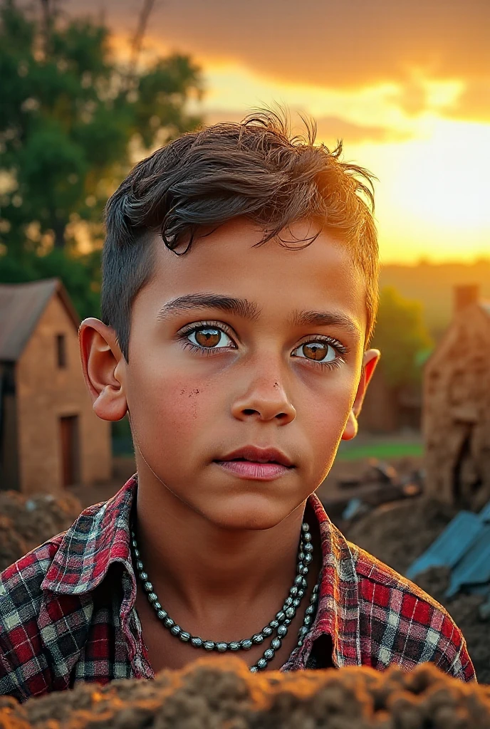 portraite of a, 15-year-old boy, light eyes, In a village with mountains,
ultra resolution,