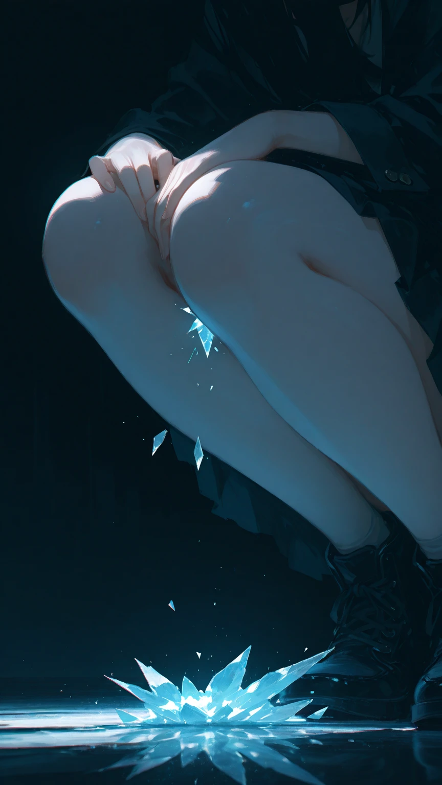 A young girl in a swimsuit swimming underwater, photo taken from behind the girl, ass, legs, feet, bubbles, stones, high quality, 8k, sparkling
