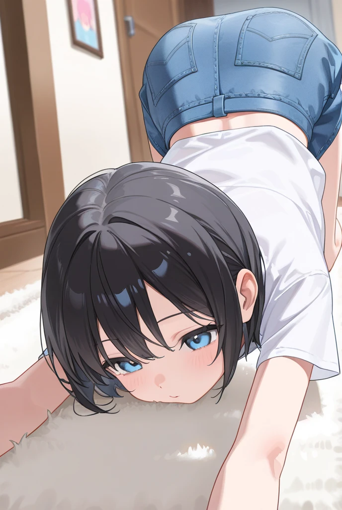 score_9, score_8_up, score_7_up, source_anime, best quality, masterpiece, official art, absurdres, highres, ultra-detailed,waifu2x,Collection: Slice of Life,break,1girl, short hair, spiked hair, blue eyes, bike shorts, purple shirt, (white shirt), fingerless gloves,small breasts, sweat, (nipple:0.6), sweat, saliva, (yawn:0.5),blush,penis, twitching penis, oral sex, rape, felatio, hand on girl's head, cum, motion lines,projectile cum, facial, bukkake, hot breath, sound effects, outdoors, alley, break,(clear line illustration:1.2), super detailed skin,very high resolution, very aesthetic, Best sexual lighting powered by famous artist, 8k,cute picture,beauty illustration,photoshop_(medium),,(Detailed Lighting),best anime 8k konachan wallpaper, pixiv contest winner,
