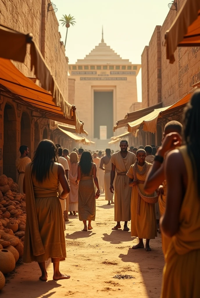 "A bustling marketplace in a Hellenistic city, where merchants from diverse backgrounds trade goods and ideas. In the center, a philosopher engages a group of listeners in animated discussion about the concept of resurrection. Nearby, a scroll of the Book of Daniel is unfurled, revealing the prophecy of multitudes awakening to everlasting life or shame. The scene illustrates the interplay of Persian and Hellenistic influences on Jewish thought during the intertestamental period, shaping beliefs in resurrection and eternal life."