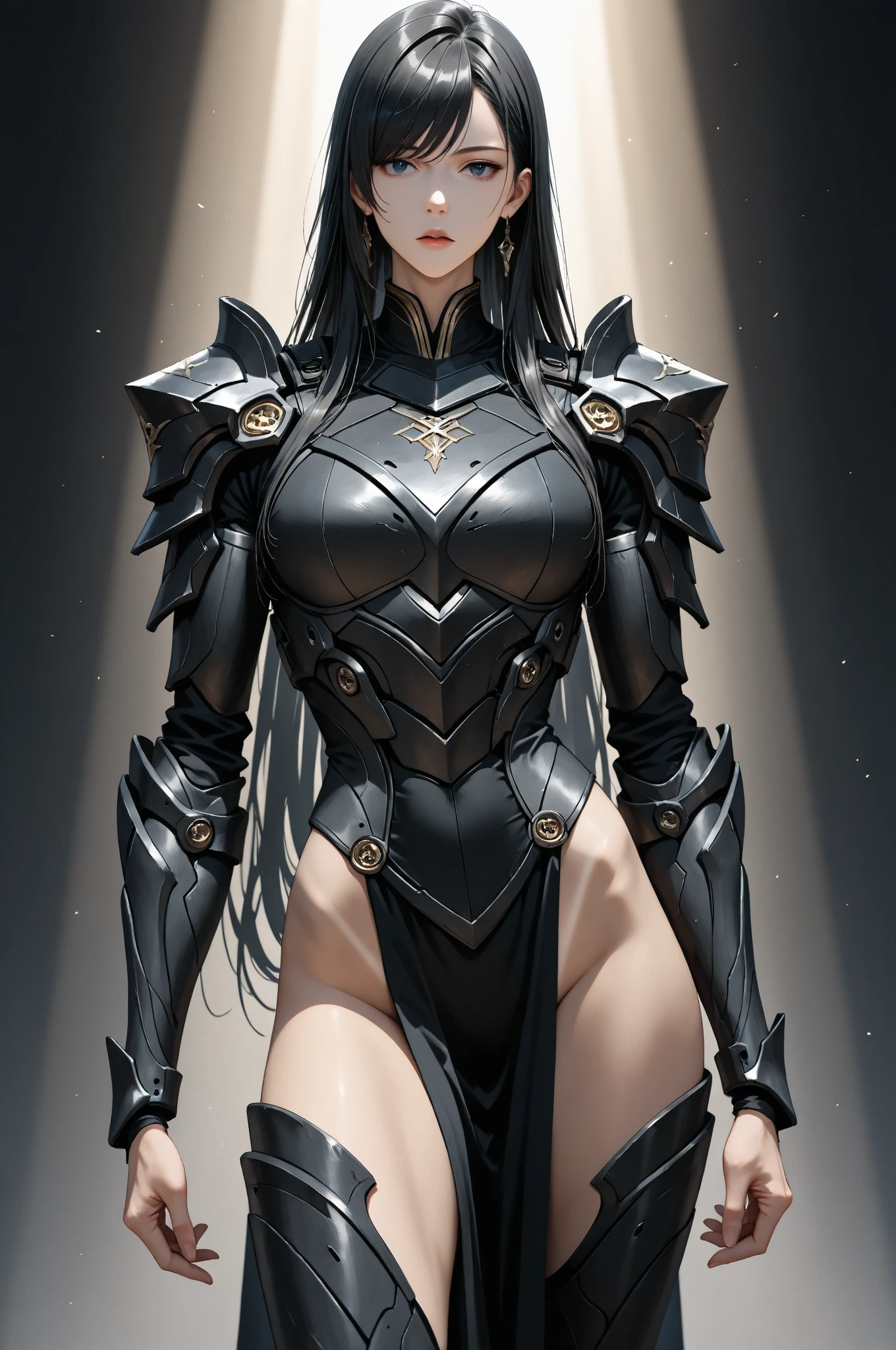 1girll,chubbiness,Solo,cowboy shot,ass focus,from below,hips up,[(Gradient background:1.5):0.5],simple background,((FullBody armor)),Raw,16K,ultra high res,cinematic shot,twilight lighting,volumetric lighting,dramatic lighting,(sharp focus,photorealistic,realism,depth_of_field:1.5),extremely delicate and beautiful, detailed,(Realistic face details),intricate detailed, very high details, photo-hyper-realistic,8k, UHD, hyperdetailed,Cute eyes,