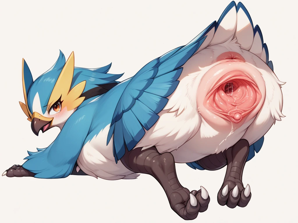 masterpiece, highest quality, bestial,realistic,highest quality,fullbody,naked,pussy,anus,laying on side, view from behind, focus on anus,(Very exquisite beautiful face and eyes),(, kemono,),naked,Monster Hunter,( Nargacuga&#39;s facial features),forest,Detailed fur expression,,solo,Drooling,whole body,Open your mouth