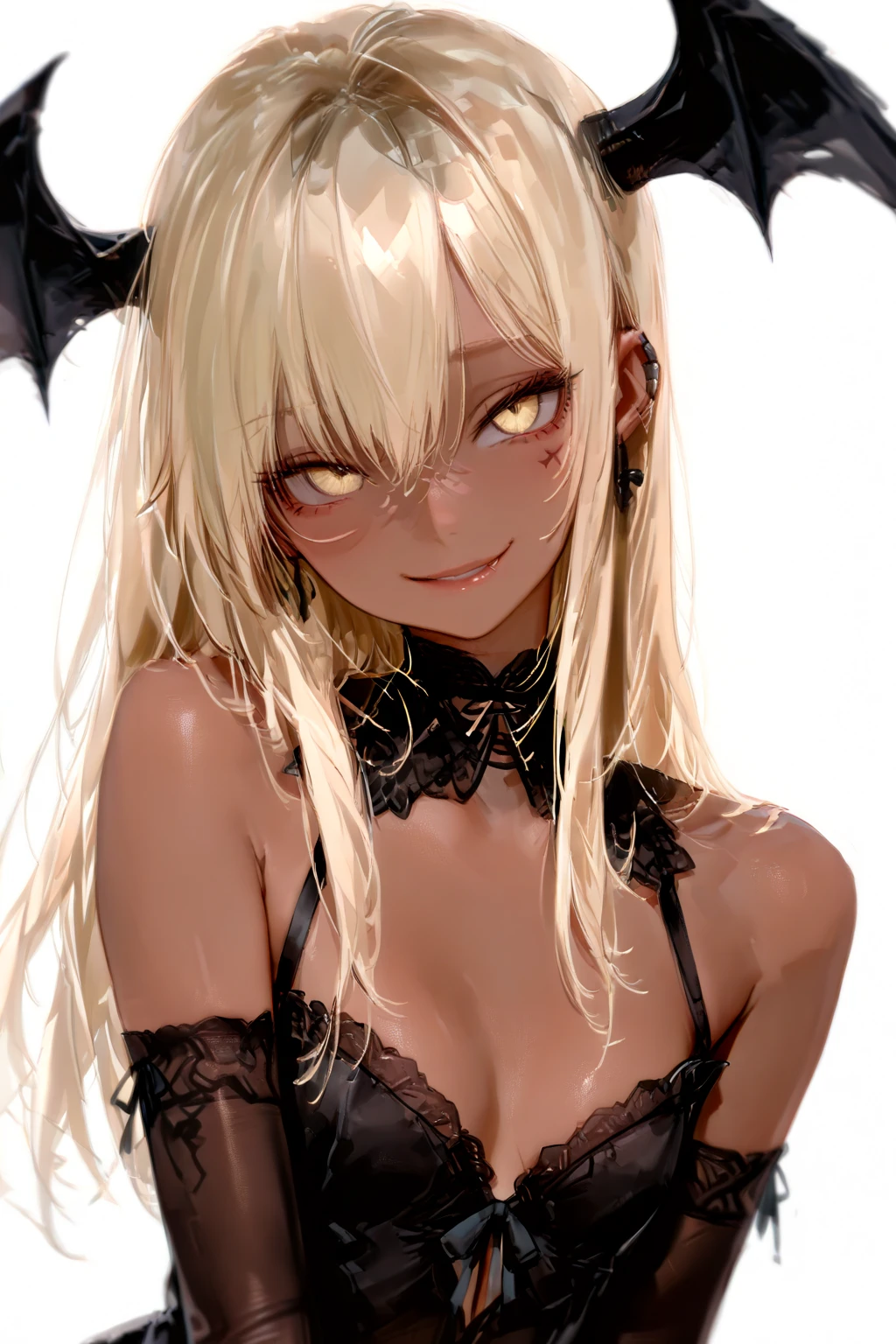 Highest quality, (Background details), High Contrast, Very beautiful woman, Detailed original illustrations、Functional、Delicate face、Fascinating、Villainess、sexy、Real breasts、Crazy Smile, Crazy Eyes, Head close-up、Cowboy Shot