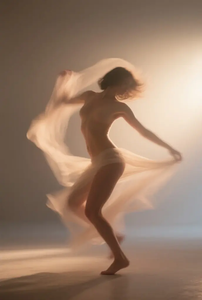I am the naked body in long exposures of photography in motion blur of her, my delicate and beautiful parts are very focused, but my spectacular body, although blurry, attracts glances. There are three shots in one. , The message I want to convey is that dreams exist , The ewstrilo is very real , 48k cinematic photographic composition finished in Photoshop with more voluminous shadows. Use the rule of thirds, employ colors that evoke nostalgia and hope.