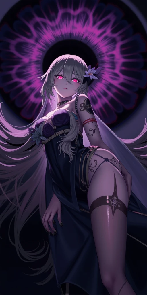 NSFW,masterpiece,Highest quality,High resolution,Very detailed,white\(no game No life\),Multicolored Hair,Hair between the eyes,Gradient Hair,Yellow Eyes,Small breasts,(Gothic Lolita),(kimono),Bare shoulders,mini skirt,(Tsundere),blush,Different world,Brothel,reception