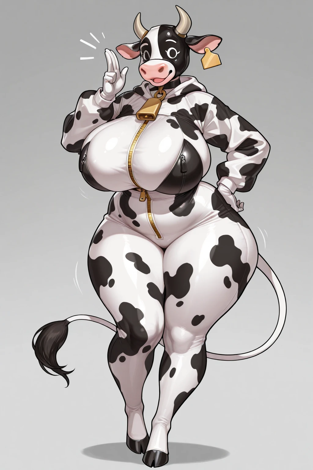 score_9, score_8_up, score_7_up, score_6_up, score_5_up, source_cartoon, JayJoe Style, solo, 1girl, cute Shrimp, Anthropomorphic cow, udder, (cow traits, cow features, cow tail:1.2), futanari, large breasts, medium hips, naked, kneeling, gigantic penis, foreskin, leaking thick precum, grabbing breast, moaning, black lipstick