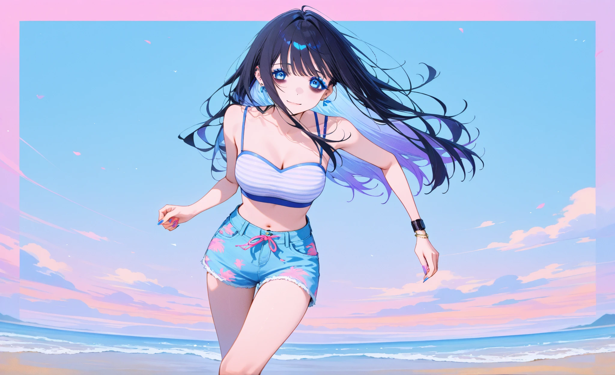 1girl, (colorful bikini), geometric, stripes, spread legs, (Highest Quality, Amazing Details:1.25), Brilliant Colorful Paintings, lineart