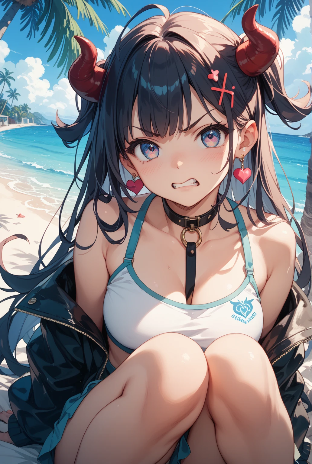Red bikini anime cat-eared girl sitting on the beach wearing hat, beautiful anime cat-eared girl, Makoto Shinkai and artgerm, charming anime cat-eared girl, (anime girl), Kantai collection style, red bikini,small,Makoto Shinkai art style, beautiful anime cat-eared woman, marine Kitagawa fan art, high quality anime art style, Cute anime girls, 4K manga wallpapers