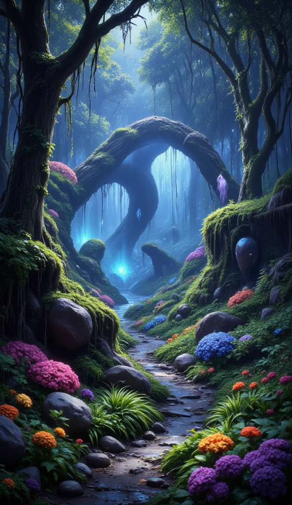highdefinition images 、Forest seen from Milan、 Deep Forest Paintings 、 Flowers and trees々Forest of 、 枝に隠された魔法の存在や神秘的な色とりどりForest of 、 8k 、 ( High Quality Seven Colored Flowers ) A forest full of fantasy worlds 、 Milan's soft sunrise。
