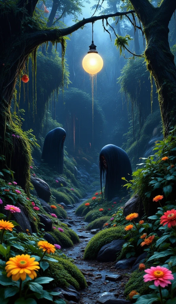 highdefinition images 、Forest seen from Milan、 Deep Forest Paintings 、 Flowers and trees々Forest of 、 枝に隠された魔法の存在や神秘的な色とりどりForest of 、 8k 、 ( High Quality Seven Colored Flowers ) A forest full of fantasy worlds 、 Milan's soft sunrise。
