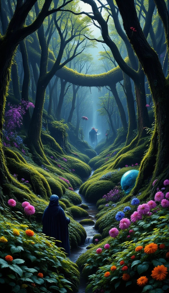 highdefinition images 、Forest seen from Milan、 Deep Forest Paintings 、 Flowers and trees々Forest of 、 枝に隠された魔法の存在や神秘的な色とりどりForest of 、 8k 、 ( High Quality Seven Colored Flowers ) A forest full of fantasy worlds 、 Milan's soft sunrise。
