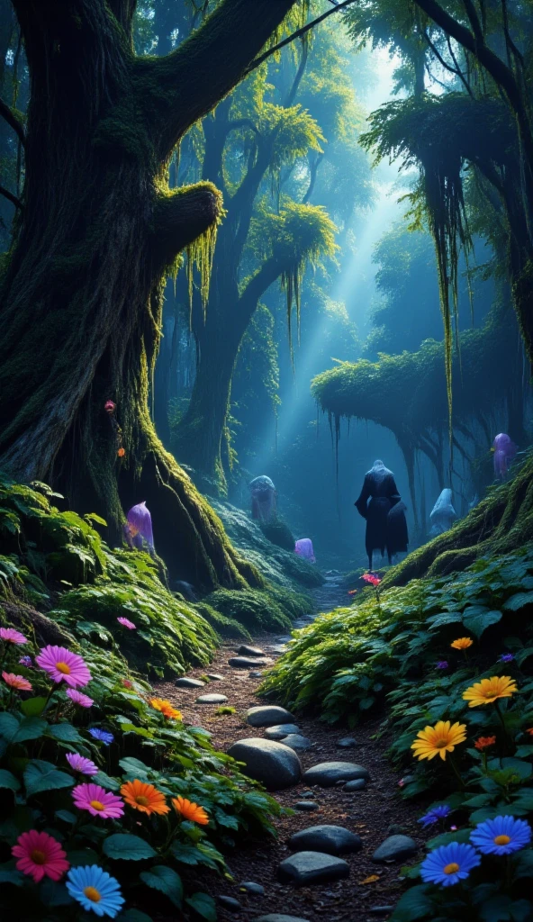 highdefinition images 、Forest seen from Milan、 Deep Forest Paintings 、 Flowers and trees々Forest of 、 枝に隠された魔法の存在や神秘的な色とりどりForest of 、 8k 、 ( High Quality Seven Colored Flowers ) A forest full of fantasy worlds 、 Milan's soft sunrise。
