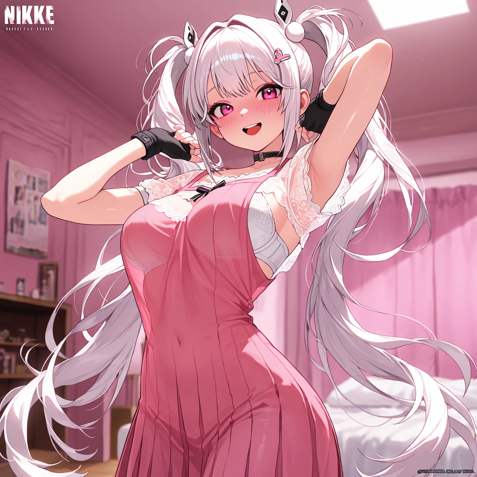 ((masterpiece)), ((highest quality)), (Super detailed), ((cute)), cute, (Lovely), ((sexy)), (device), ((Very detailed)), 4K, (8k), highest quality, (beautiful), Anime Style, masterpiece, highest quality, 14-year-old girl, 細部までbeautiful顔, (Bunny girl), White high leg leotard, Gray Hair, Wet Skin, At the nightclub, (Large Breasts), See-through leotard, Browsing Caution, orgasm, smile, ((pole dance)), (Standing Split)