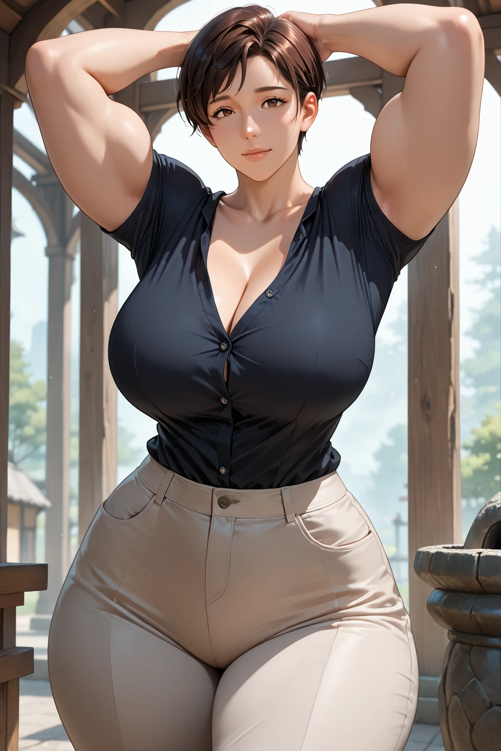 ((best quality)), ((masterpiece)), (detailed), perfect face, chubby woman, chubby face , chubby girl , widest hips , fat belly , thick neck ,, thicc , thick body , thick thighs , thick arm, small breasts but her body is a chubby, full body view, dark-black room, black bokeh background, thight dress, wearing sneakers, short hairstyle, diamond necklace, wearing a watch, tall woman, restore face, white skin , longest thight pants , glasses , cold vibes, , 4k resolution, japanese goddess