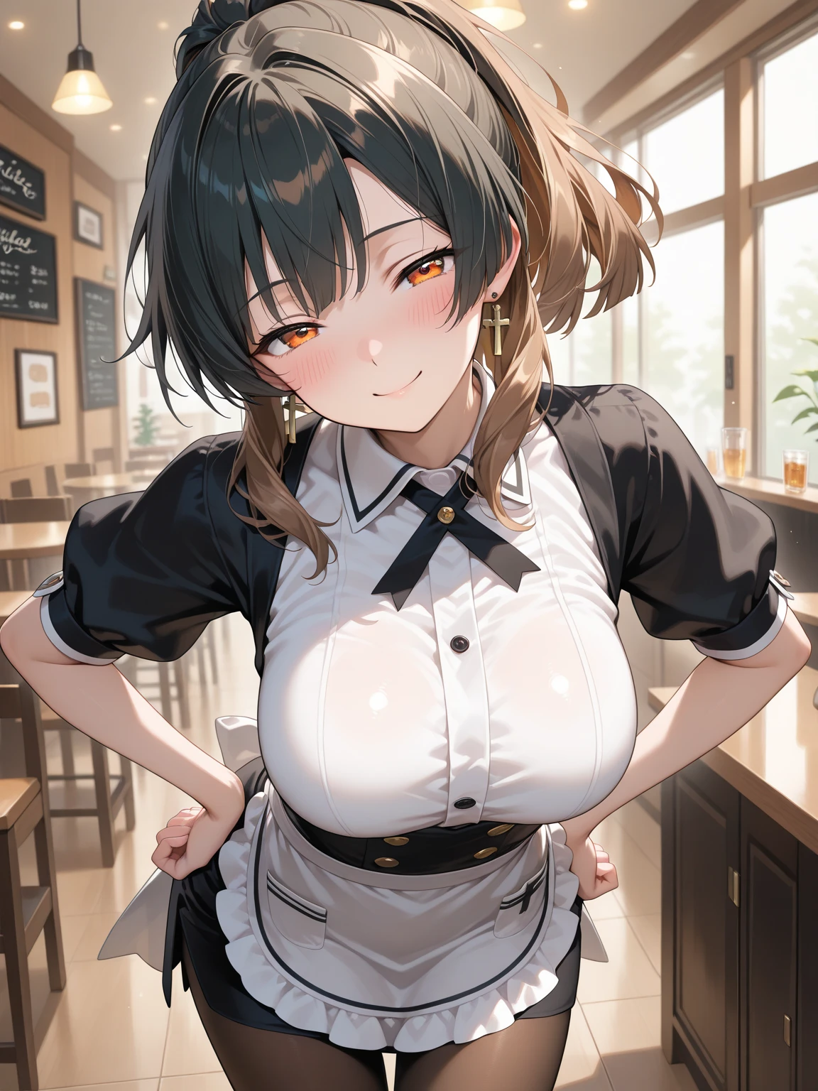 black hair、long bob cut、black eyes、table top、High resolution、many girls multiple girls、large crowd、lots of cute girls、big and full breasts、naughty body、See-through、throw、、whole body、Are standing、Look up at me、confused face、blush、black pantyhose、female shape&#39;Private parts are clearly visible、I can see your nipples、white shirt、navy check skirt、micro mini skirt、very short skirt、Cake shop、Many people々々、in the crowd、bare chest、show your chest、while holding the tray、place the chest on the tray、Upper grade、A lot of milk comes out from the nipples、Breast milk gushes from the nipple、cat ears maid clothes、blue gingham maid outfit、With cup 、Breast milk drips from the nipples、Breasts wet with breast milk、female shape&#39;Private parts are clearly visible、view from a distance、big ribbon on the waist