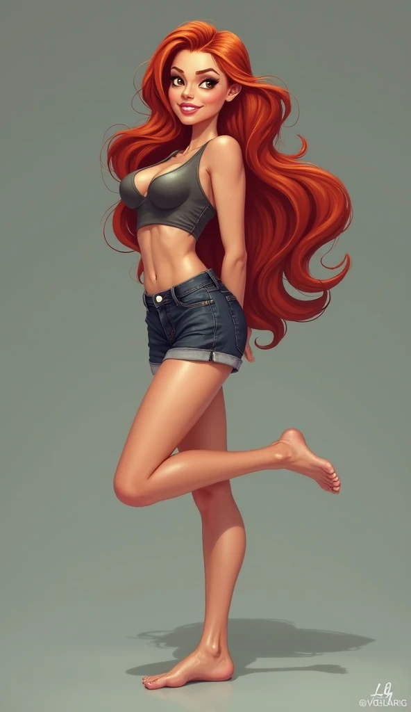 Hyperrealistic redhead woman tiny underwear well detailed full body, provocative pose
