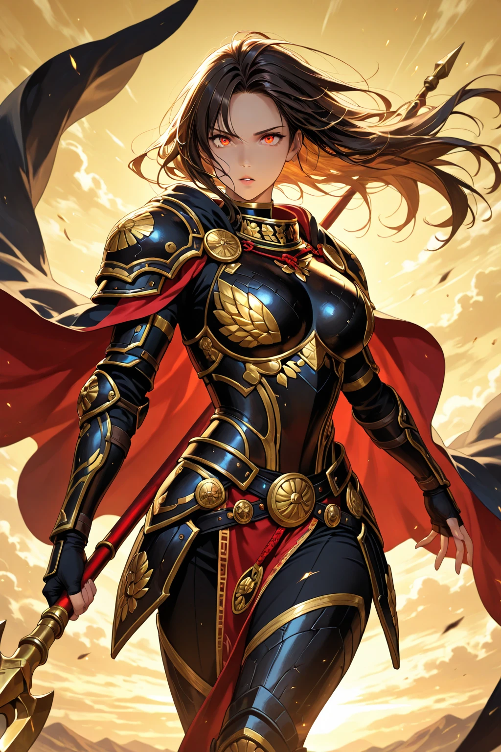 woman,1 female warrior,desert,Cape,Illustration style