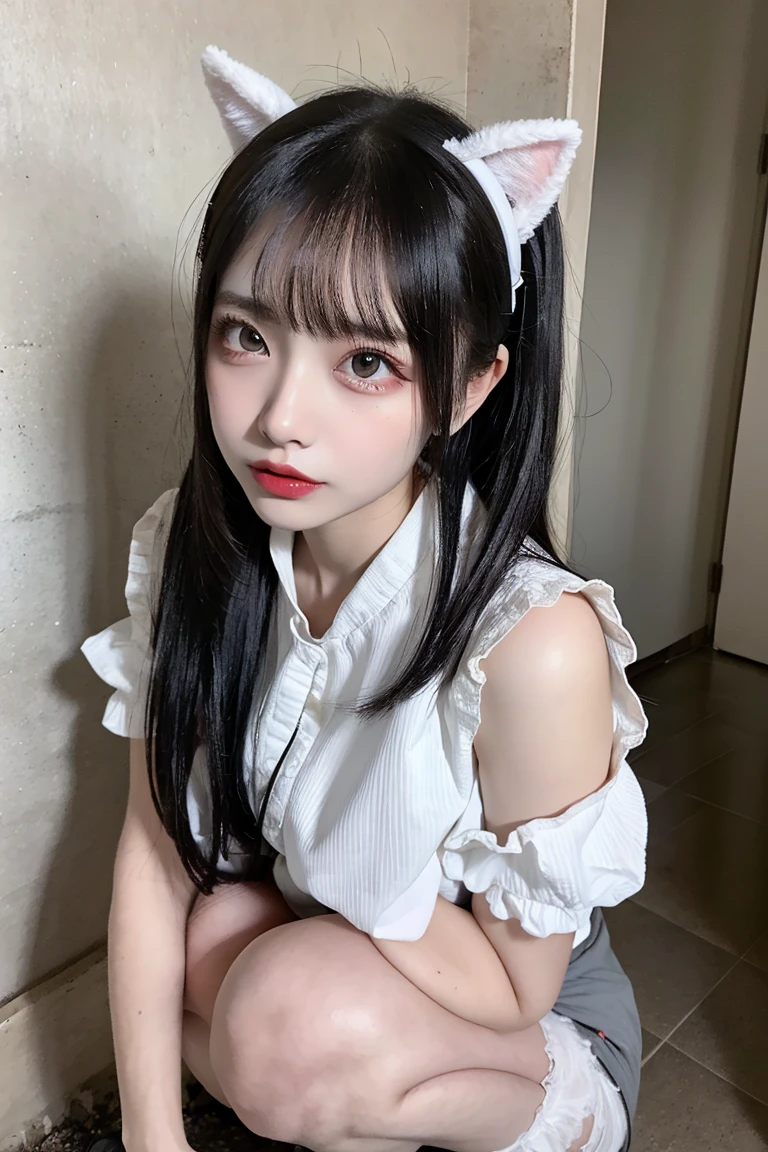masterpiece、top-quality、8K、(Photorealsitic: 1.4)、ultra-detailliert、hight resolution、finely detail、独奏、The upper part of the body、(real looking skin:1.2)、a beauty girl、sixteen years old、Perfect figure、extremely detailed eye and face、Super dense and beautiful eyes、High-quality and realistic finger reproduction:1.3、A smile、((Twin-tailed、Curly hair))、Gothic Lolita outfit、White wall background