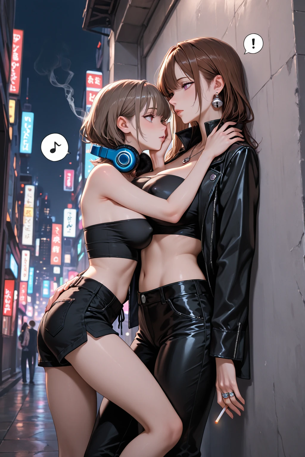 3 21 year old girls,
short blonde hair, short black hair, short red hair, big eyes, sweet smile, small breasts, thin hips,
dog collar, white unbuttoned shirt, red bra. cleavage, jean shorts,
record store, vinyl,
open door, open window,
dramatic lighting, cinematic lighting, Rembrandt lighting,