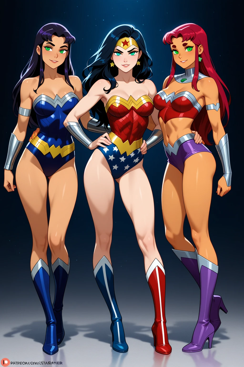 fusion of female DC characters, Harley Quinn, Cheetah, Catwoman, Poison Ivy, Talia al Ghul, Wonder Woman, Supergirl, Raven, Starfire, Blackfire, Zatanna, Batgirl, Copperhead, Huntress, Hawkgirl, Batwoman, Black Canary, Vixen, Enchantress, Killer Frost, Livewire, Shiva, Katana, and Bumblebee