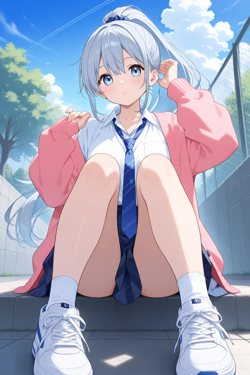 (8K),(masterpiece),(Japanese),(8-year-old girl),((Innocent look)),((Childish)),from the front,smile,cute,Innocent,Kind eyes,Plain T-shirt,Short sleeve,Blue checked long skirt,(Carrying a red backpack),Straight hair,Hair blowing in the wind,Somewhat strong wind,noon,bright,(8K、Ultra-high resolution、Highest quality、Ultra-high resolution,(Watching the audience), (((Very thick thighs))),Wide Hips, Beautiful thick thighs, 巨大なCircleいお尻, Beautiful huge natural breasts, (orgasm: 1.5),(Are standing/Are standing in honor),(Take off:1.5),Beautiful Hair, Beautiful Face, Beautiful and beautiful eyes, Beautiful clavicle, Beautiful body, Beautiful legs, Beautiful fingers, (Beautiful views),smile),(((No pants, Genitals are visible))),Futanari-Style Nekov0,((cute, (((Thick penis:1.5/Circle々と太った大きな睾Circle:1.5))),blue sky,(((full penis))),FRONT VIEW,