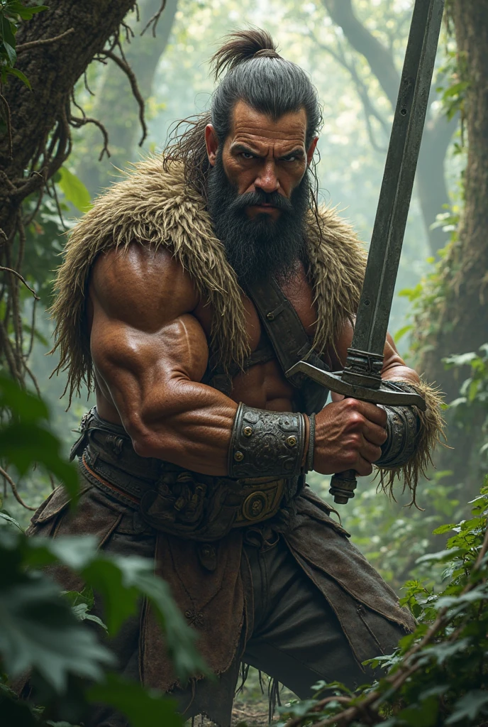 Jason Momoa, a fearless Viking warrior and leader, hyper detailed and ornate leather armor, full body, in artstation forest art, hazy background, realistic epic, rutkowski, hdr, intricate details, hyperdetailed, cinematic, rim light, muted colors: 1.2, dark fantasy, dark and reddish sky, with dark mountains in the background, dark and dangerous atmosphere