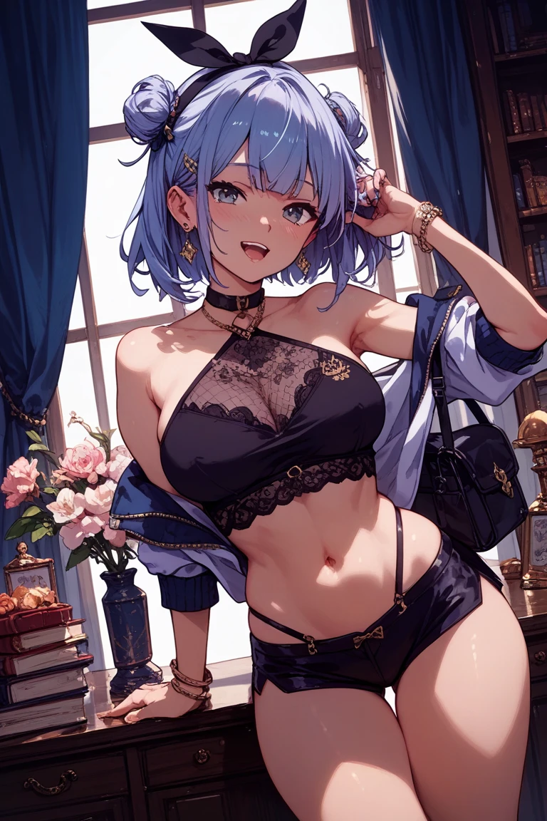 ((masutepiece)), ((Best Quality)), 8K, detaileds, Ultra-detailed, Detailed and Intricicated, 1girl in, lightblue hair, bob cuts, in one's  only, Lingerie in light colors, Staring at me in embarrassment,