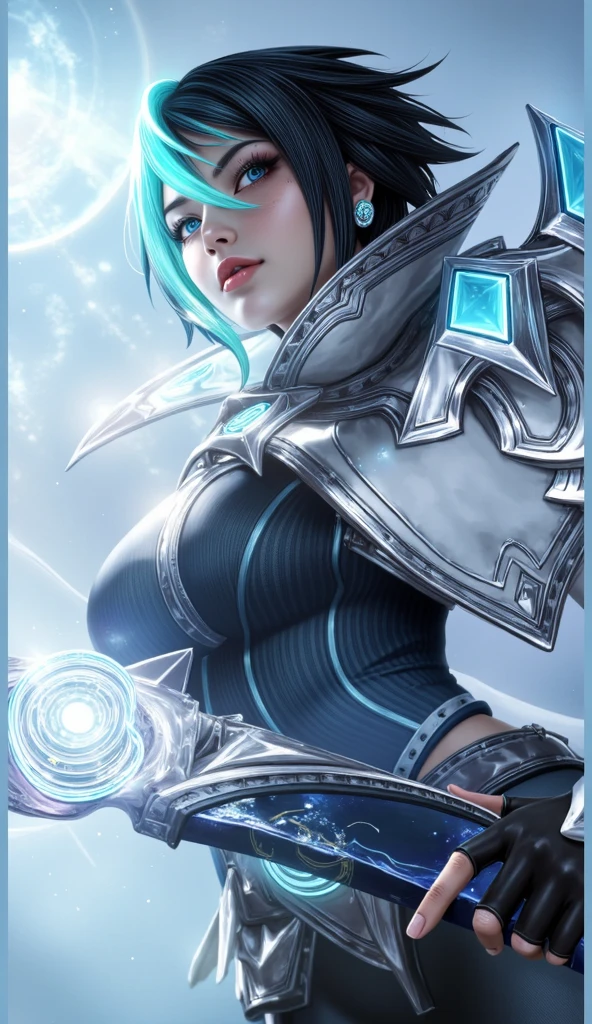 Highly detailed, High Quality, Masterpiece, beautiful, sharp focus, shiny skin, best quality, perfect anatomy:1.4, high detailed, 8k, highres, lineart, sketch, (masterpiece:1.4), (highest quality:1.4), (sharp focus:1.2), (colored:1.3), (digital painting:1.1), 8k wallpaper, (tight gap:1.2), (detailed face and eyes:1.2), (1girl, solo:1.5), (booba sword:1.35), cleavage, <lora:Pos_BoobaSword:0.8>, (Ranni), long hair, looking at viewer, smile, hat, dress, closed mouth, one eye closed, wide sleeves, white dress, witch hat, white headwear, wavy hair, cloak, witch, joints, doll joints, fur cloak, (cracked skin, blue skin, colored skin, 4 arms, extra arms:1.3), <lora:Char_EldenRing_Ranni:0.55>, (close-up:1.2), league of legends, lol, splash art, <lora:Style_LoLArt:0.7>