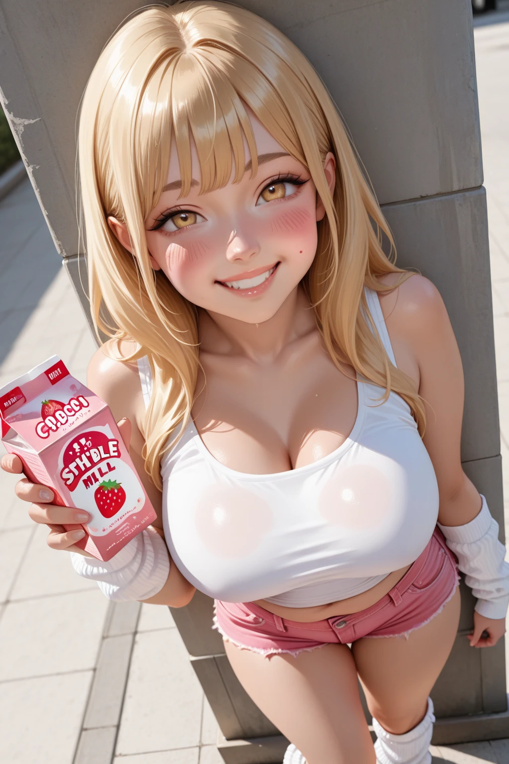 ((topless)), nsfw, masterpiece, 1 girl, erect nipples, nipples, navel, necklace, scottish kilt, smiling, hair ornament, bare breasts, bare stomach, sweaty, cowboy shot, small breasts, puffy nipples, hair ribbon, texts, bare arms, collarbones, blonde, flower crown, smiling, petite, flat chest, blue eyes, scottish skirt, small breasts, child, apple basket, farm, alpine, temperate, , slim waist, snowy mountain, detailed eyes, beautiful eyes
