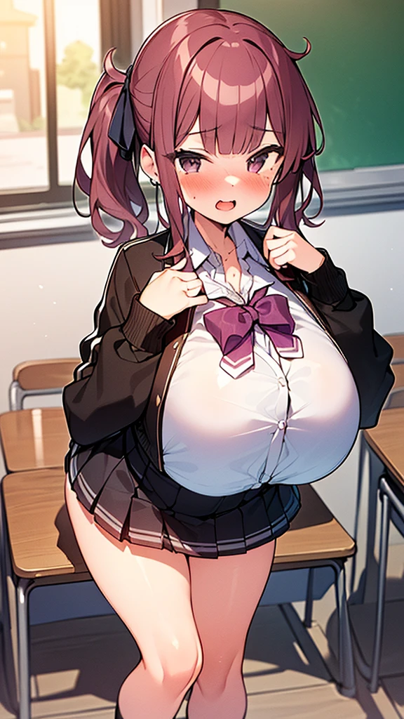 by by buta99, by chelodoy, by spikedmauler, by cervina7, solo, female, standing, looking at viewer, ((hair, snout)), smiling, lips, eyelashes, eyeliner, big breasts, cleavage, , light brown fur, pink eyes, sexy, long light brown hair, skinny, canine, pink, kawaii, sparkles, domestic dog, curly hair, small waist, huge thighs, , big eyes, kawaii background, white shirt, pink schoolgirl skirt, glasses, big hips, mini skirt, white thigh high socks