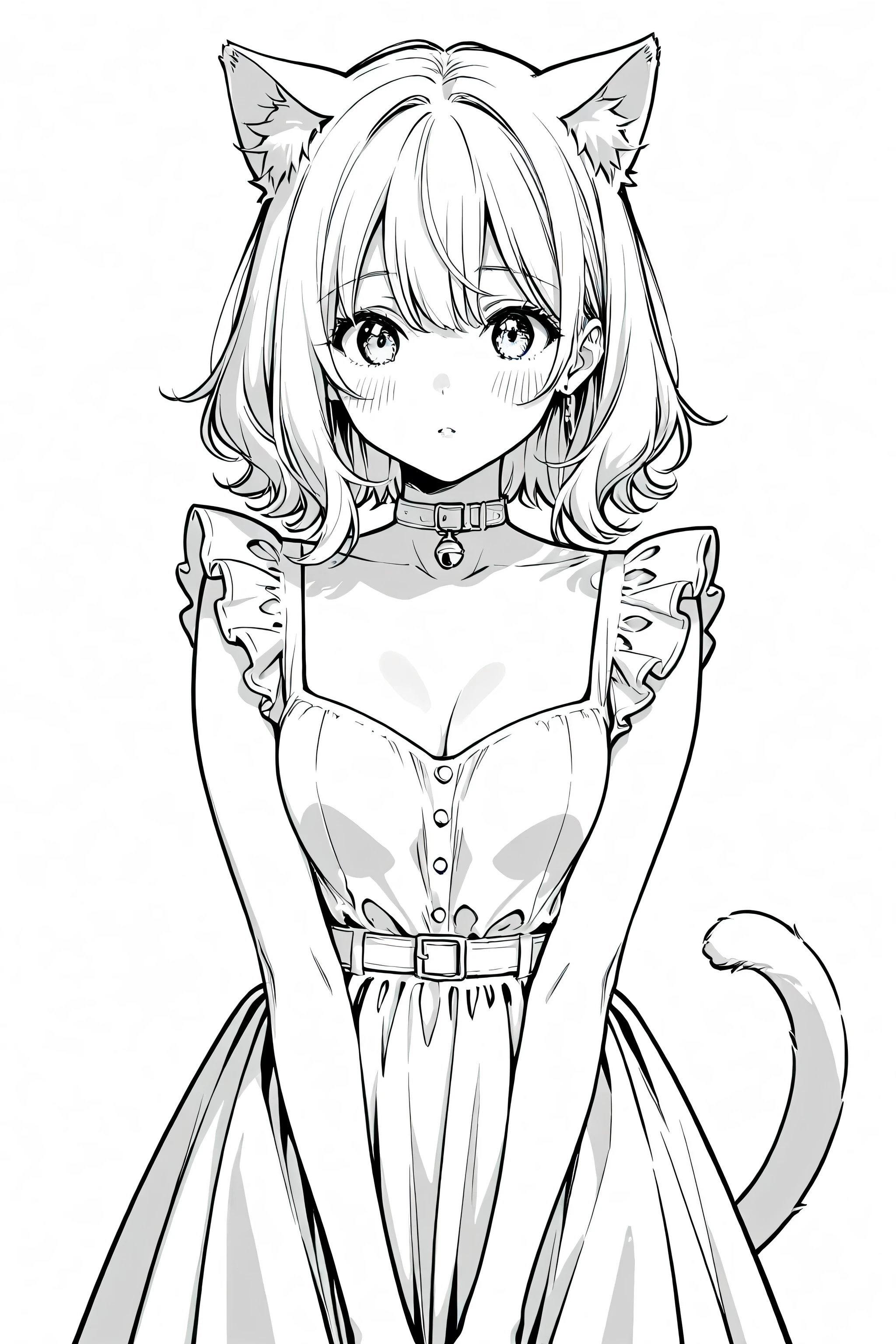 Anime girl with a cat, perfect quality, clean line art, white background, masterpiece, 4k