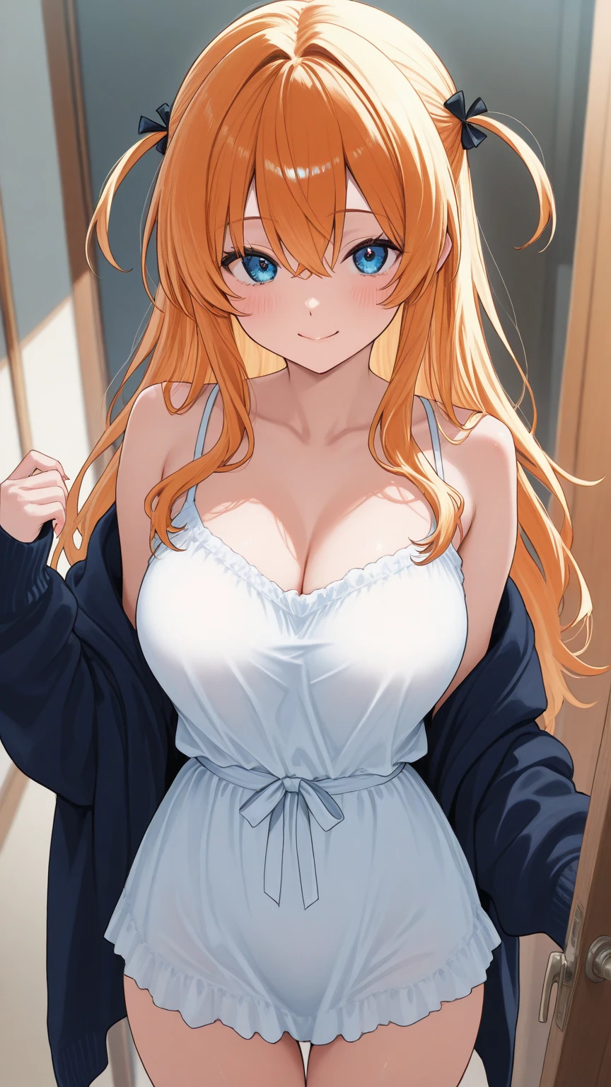 One angel wearing a yukata after a hot spring bath(Little Girl:1.5)(Small body) (Orange Hair:1.5)(eyelash:1.2) (Mid-length hair:1.4), (Blue eyes)(Big Breasts:1.3)High Contrast
