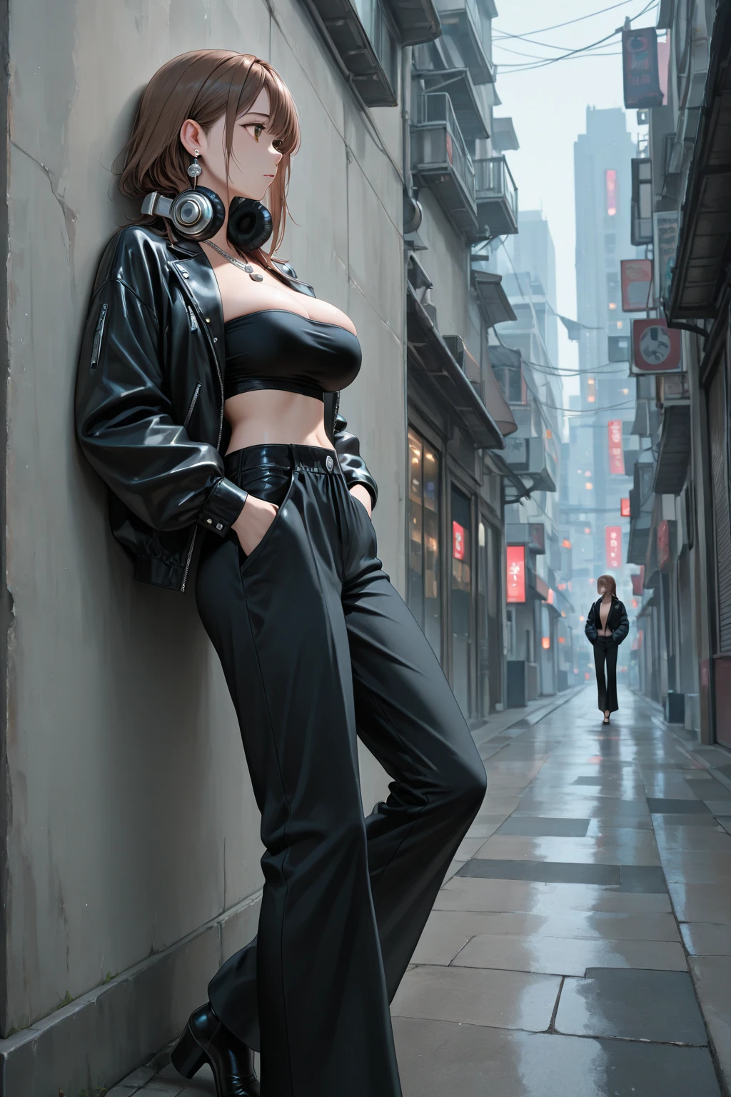 (((nsfw:0.9))),Large Breasts,Small waist,Rainy night,city,Beautiful woman with gal make-up wearing a sports suit on the busy street of Gintama, Surrounded by sellers, Beautiful portrait of a stunning goddess girl, Beautifully detailed face, Porcelain-like skin, Full Body Shot, Centered, Super soft lighting, Symmetric, complicated, elegant, Very detailed, Realistic, Art Station, Concept Art, Smooth, Imagined by Greg Rutkowski and Boris Vallejo, cover, Trendy style