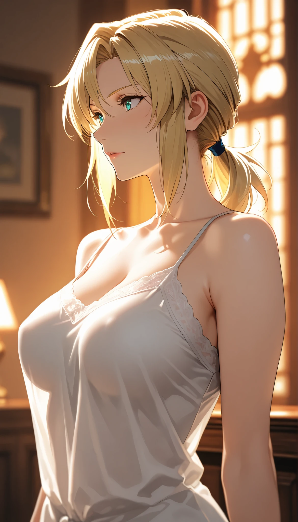 (masterpiece:1.5),(best quality:1.5),(high resolution:1.5),(8k:1.5),(perfect face:1.5),(beautiful detailed eyes:1.5),(Cowboy Shot:1.5) ,(extremely detailed face:1.5),(perfect lighting:1.5),(extremely detailed CG:1.5), (perfect hands:1.5),(perfect anatomy:1.5),,(perfect body:1.5),(perfect hands:1.5),(perfect fingers:1.5),(full body:1.5),(fighter:1.3),(1woman:1.3),(megami magazine:1.23),pale skin,(large breasts:1.2)(large ass:1.1),(t-shirt short:1.3),(black Leather jacket:1.3),(pencl skirt:1.3) (blonde single bun hair:1.2),(blue eyes:1.2),(sexy look:1.3),(cameltoe:1.2),lying,(office:1.3),(sweat:1.1),(Beautifully tied hair:1.3),(see through:1.3),
